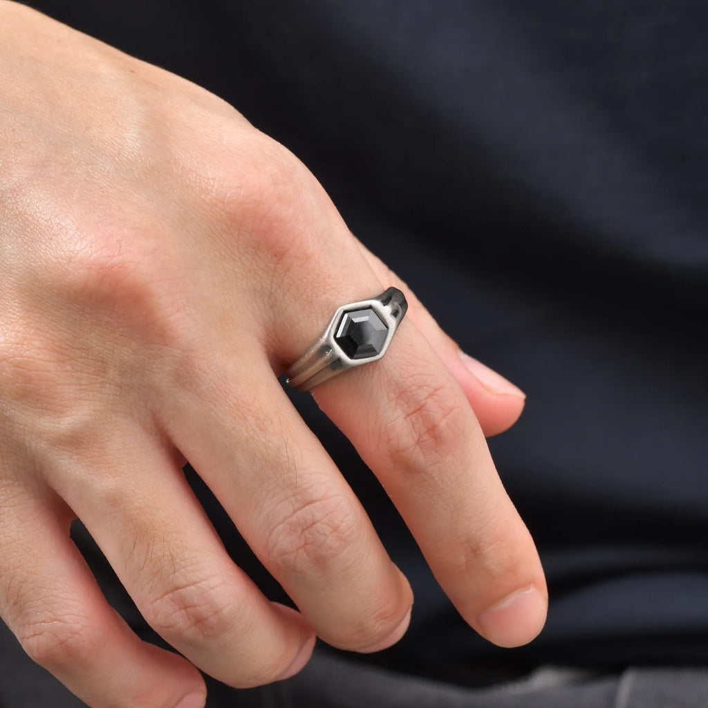 Hexagon Black Zircon Statement Ring