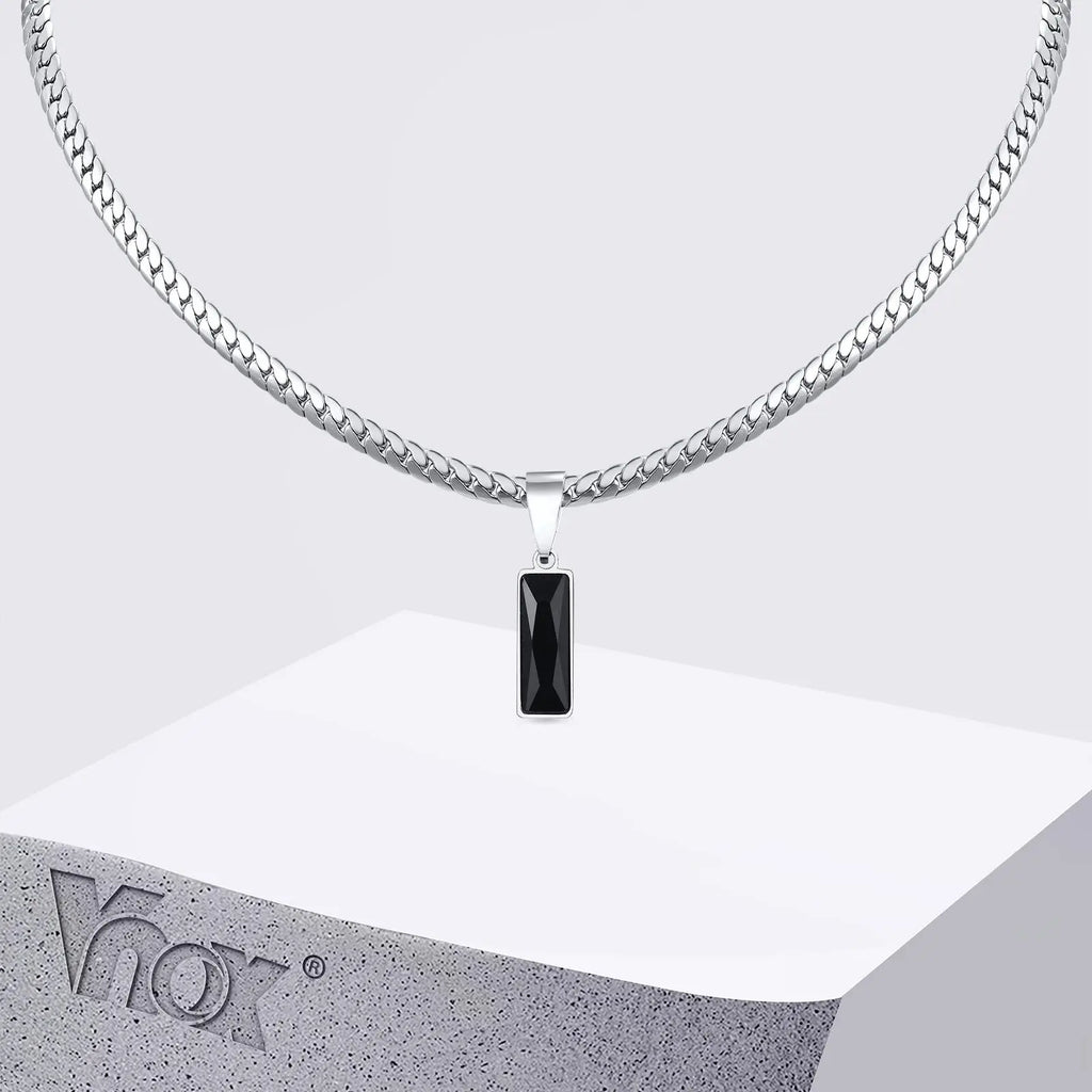 Black Zircon Square Pendant Cuban Chain Necklace