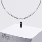 Black Zircon Square Pendant Cuban Chain Necklace