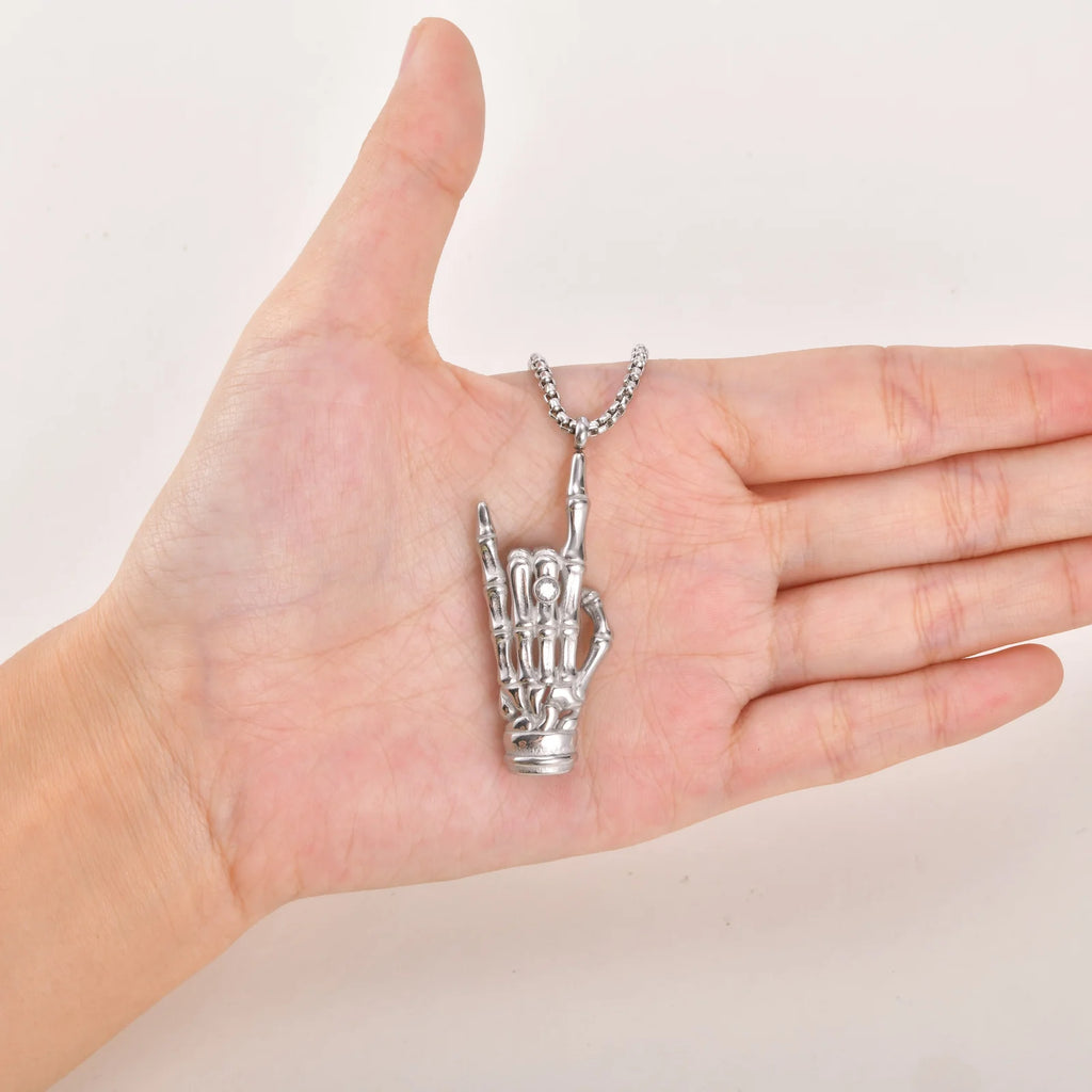 Rock Hand Gesture Pendant Necklace