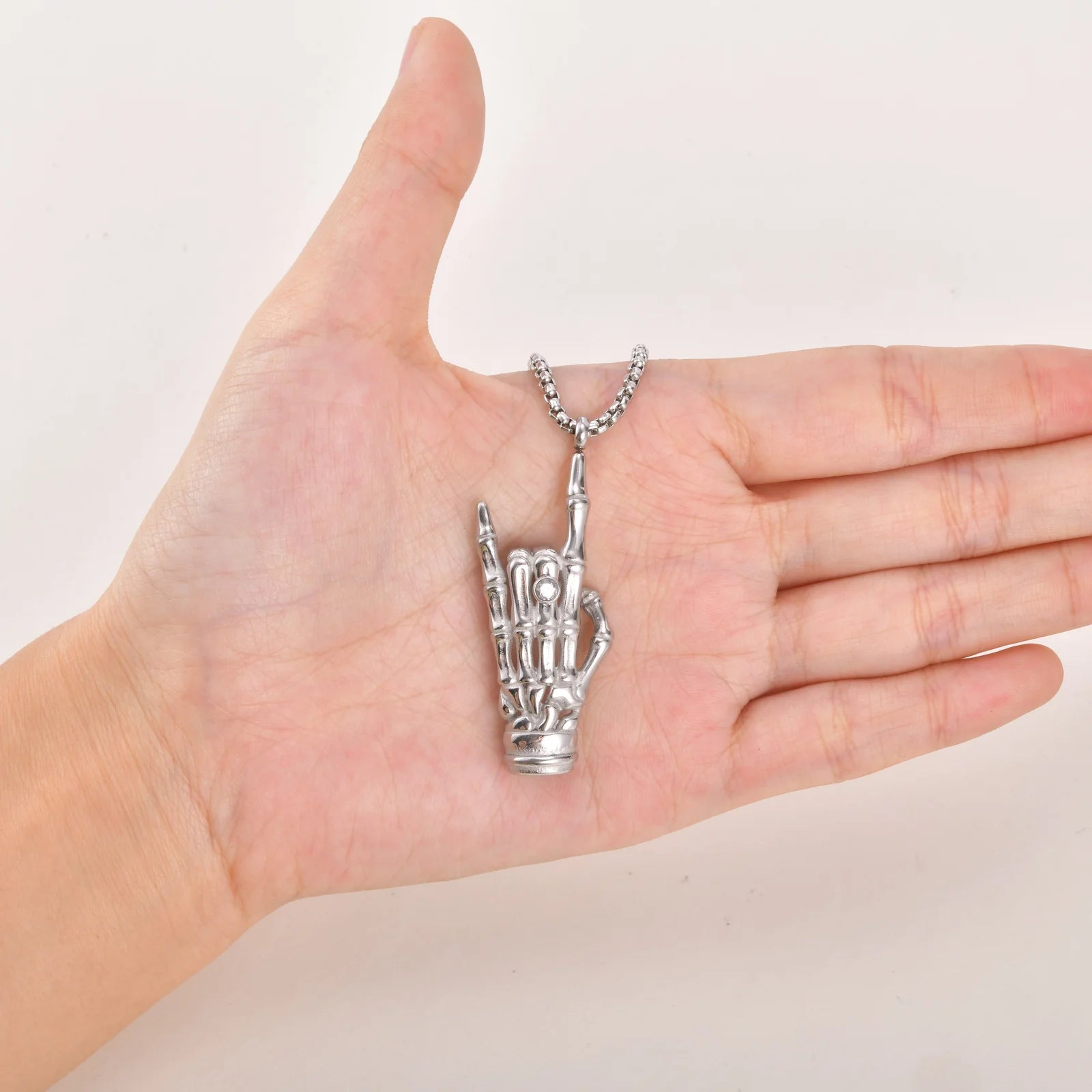 Rock Hand Gesture Pendant Necklace