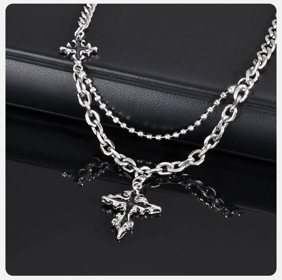 Lava Cross Pendant Cuban Chain Necklace