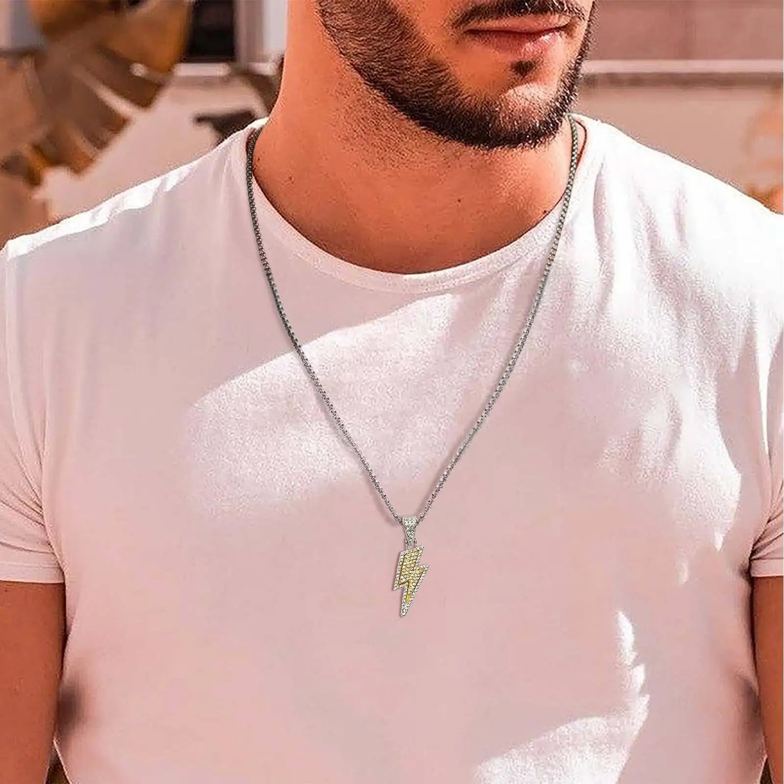 Lightning CZ Pendant Box Chain Necklace