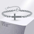 Black CZ Cross Box Chain Bracelet