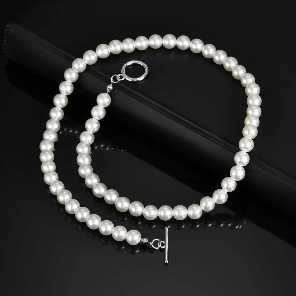 Pearl Beaded OT Clasp Collar Necklace