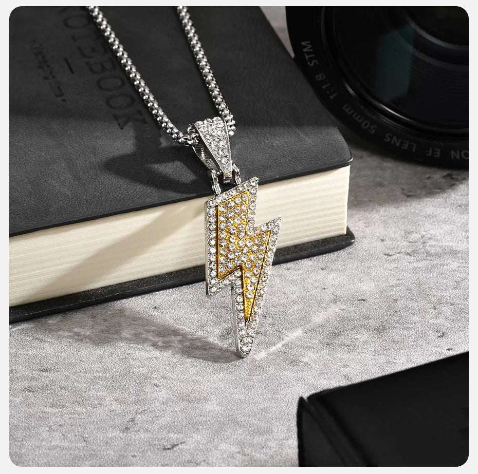 Lightning CZ Pendant Box Chain Necklace