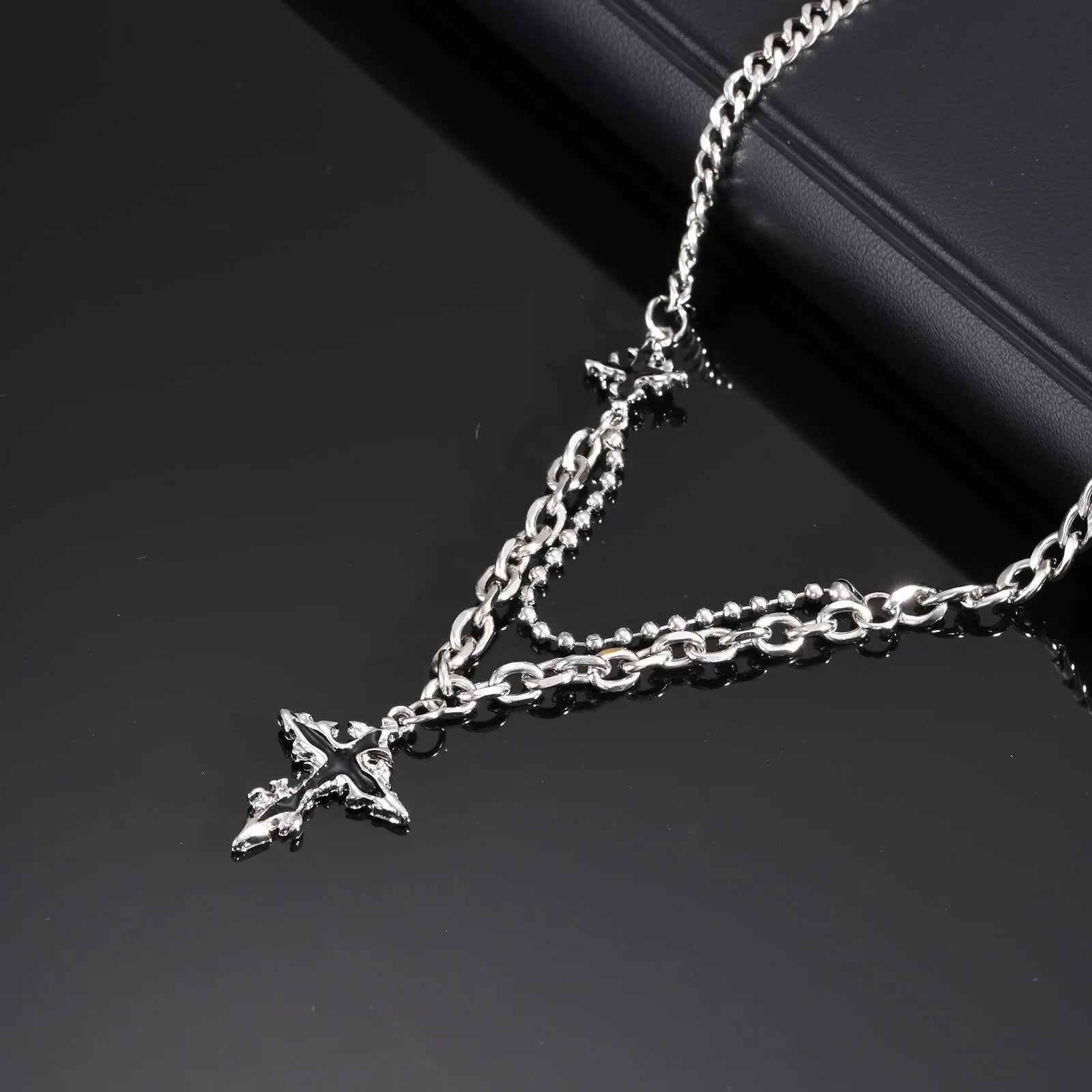 Lava Cross Pendant Cuban Chain Necklace