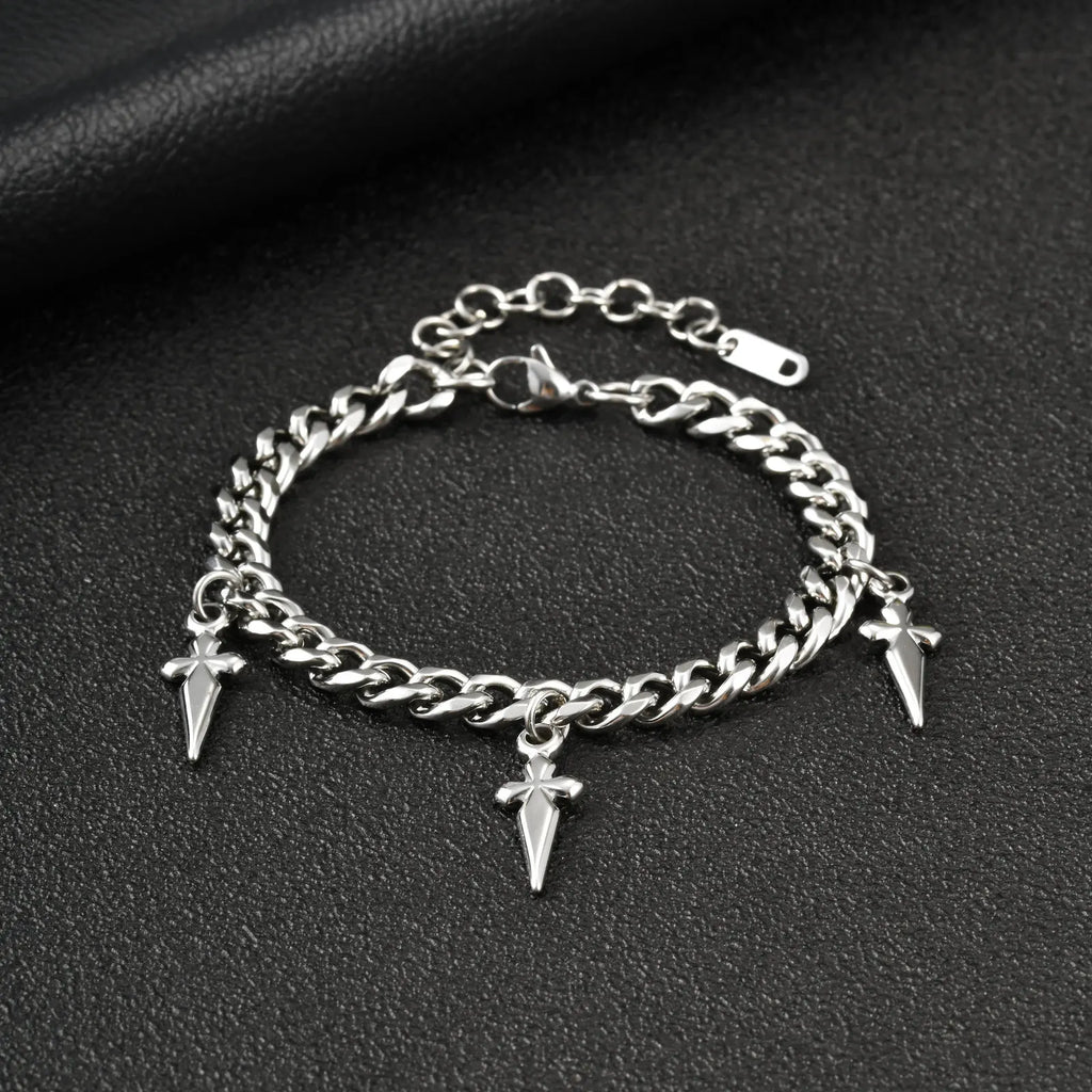 Cuban Link Bracelet with Cross Pendant