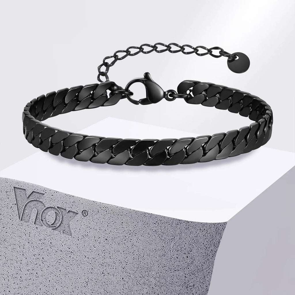 Gothic Black Flat Cuban Link Chain Bracelet
