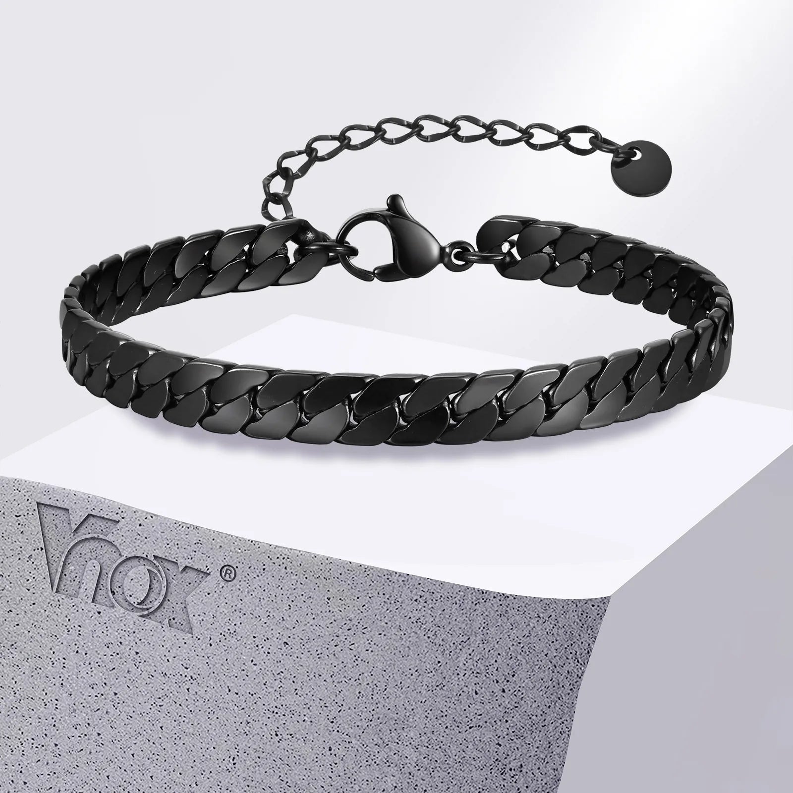 Gothic Black Flat Cuban Link Chain Bracelet
