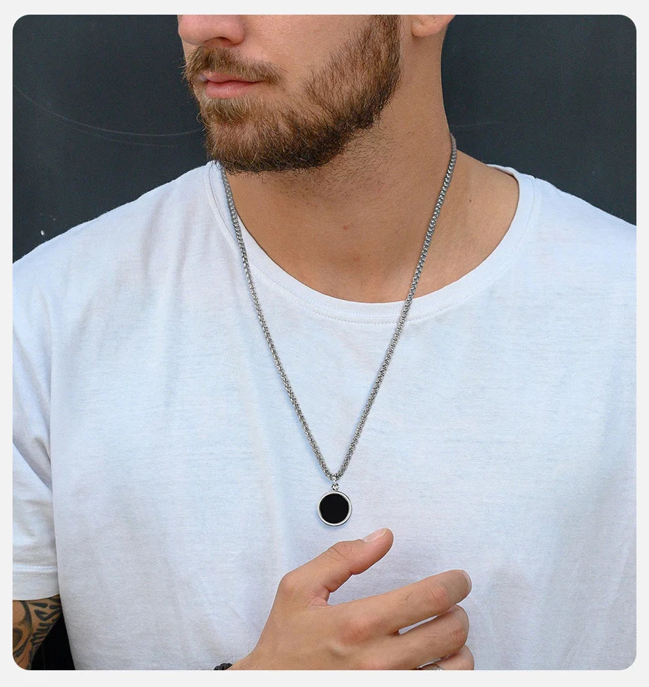 Enamel Geometric Coin Pendant Necklace