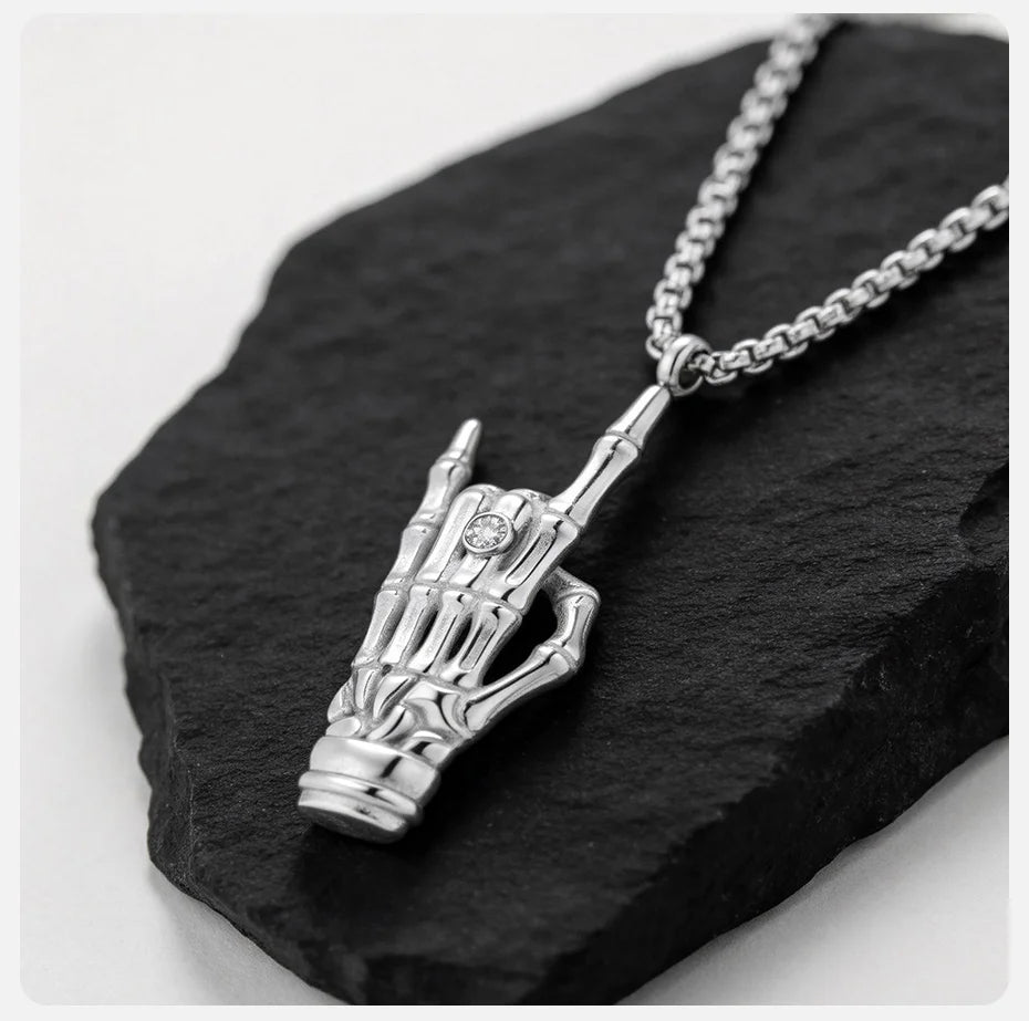 Rock Hand Gesture Pendant Necklace