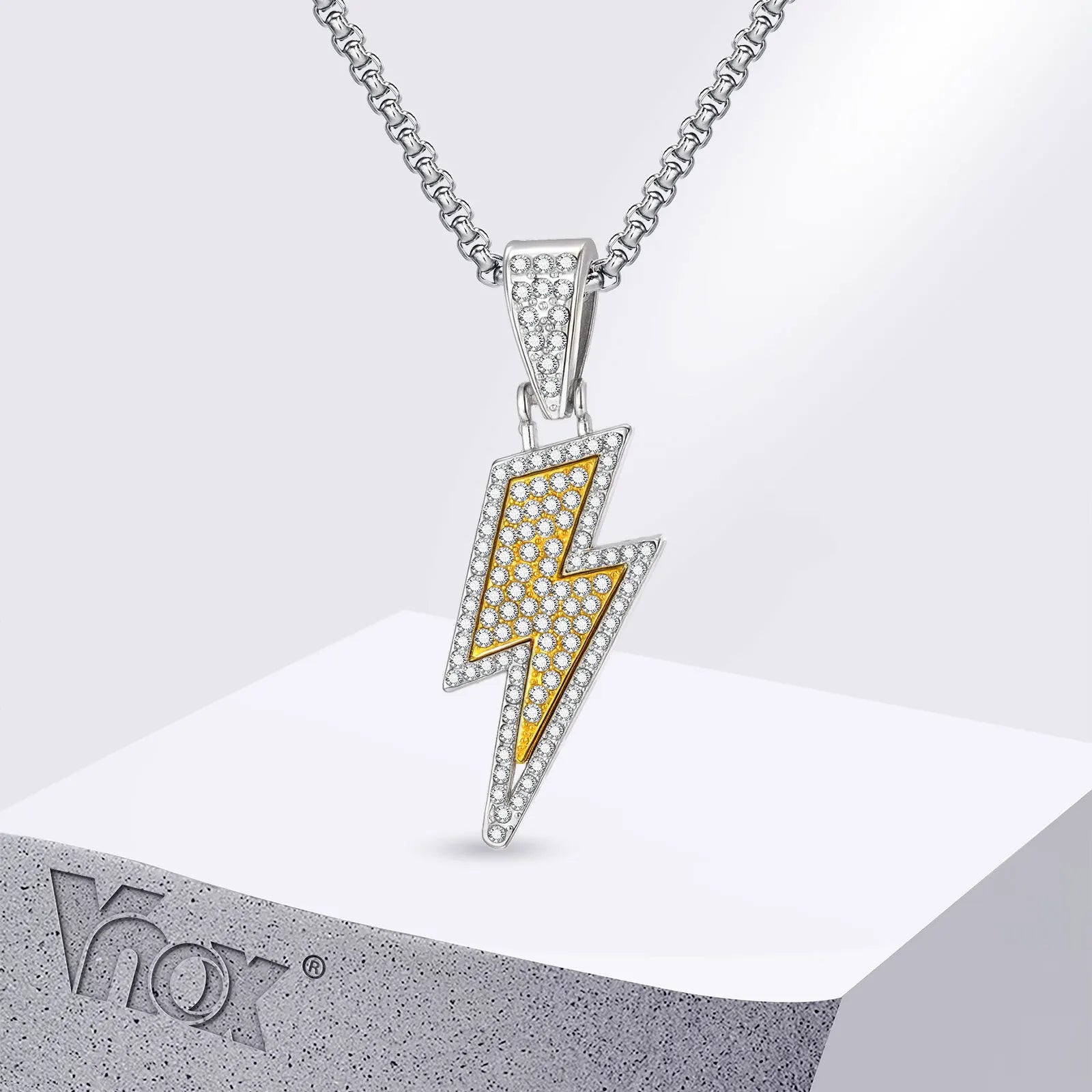 Lightning CZ Pendant Box Chain Necklace