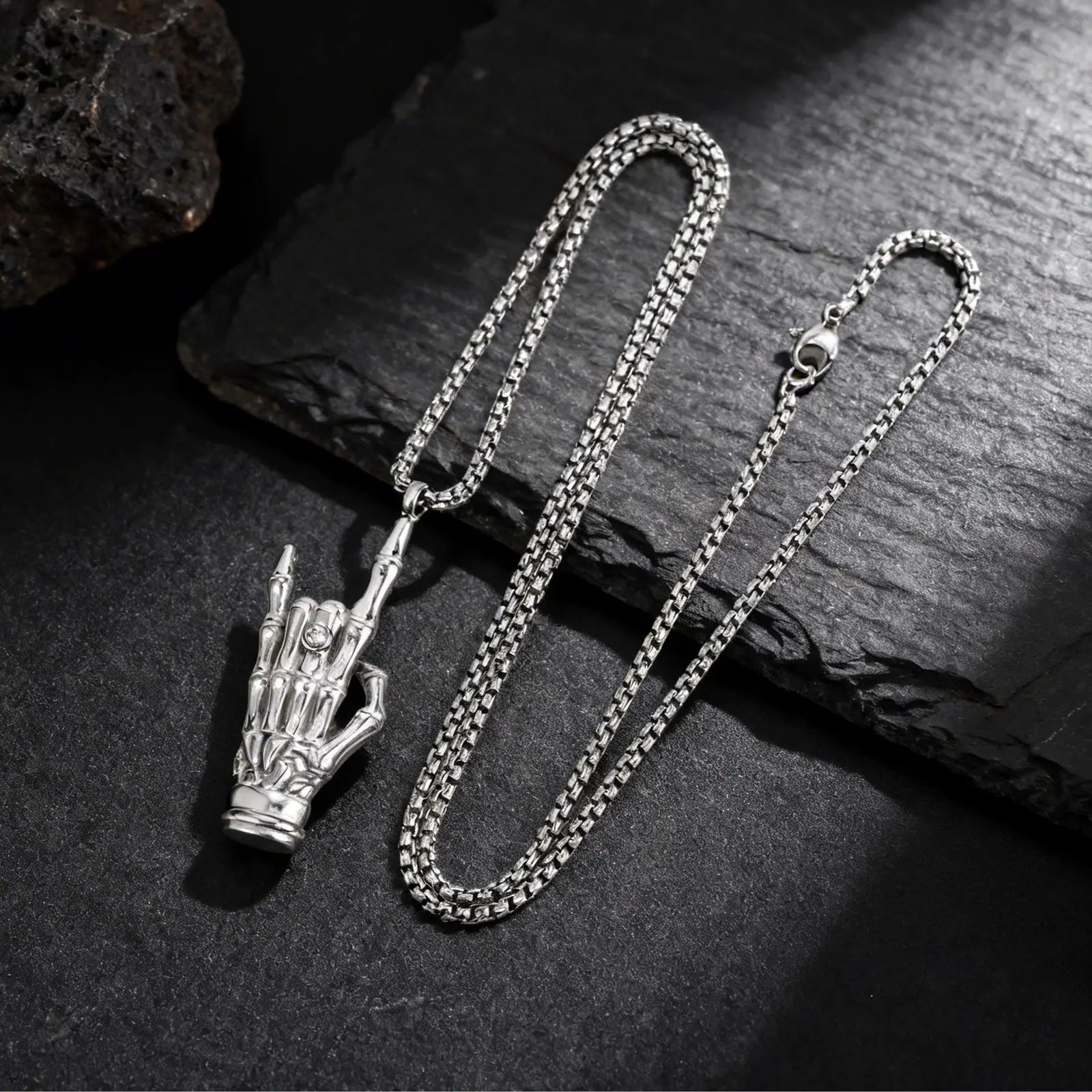 Rock Hand Gesture Pendant Necklace