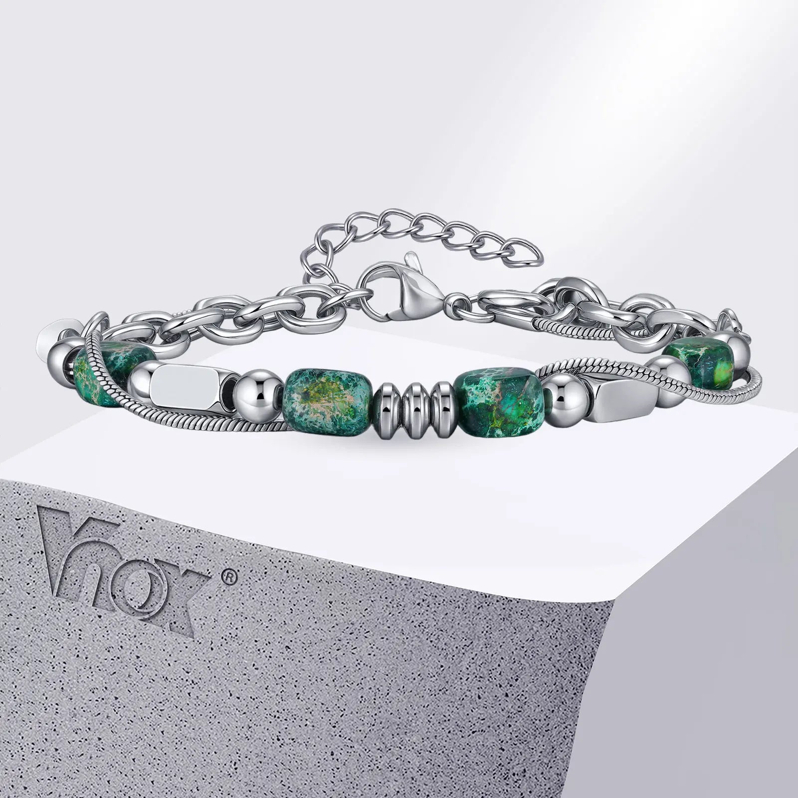 Green Natural Stone Beaded Chain Bracelet
