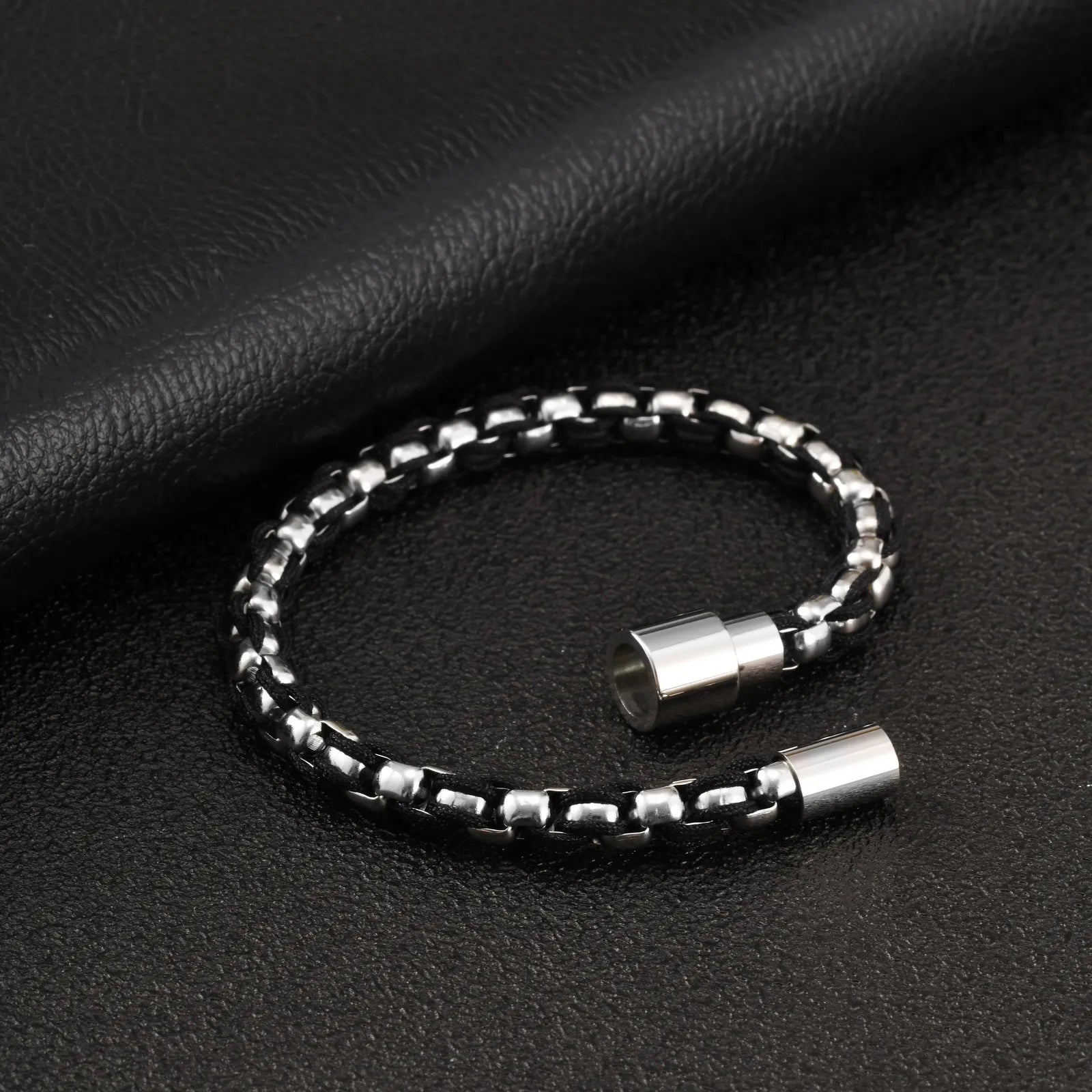 Black Rope Box Chain Magnetic Bracelet