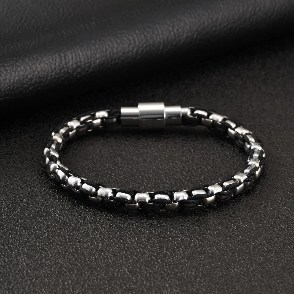 Black Rope Box Chain Magnetic Bracelet
