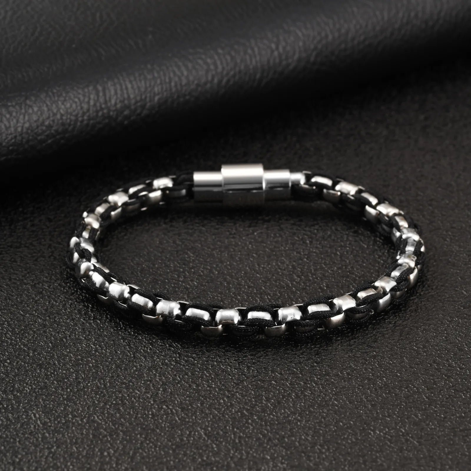 Black Rope Box Chain Magnetic Bracelet