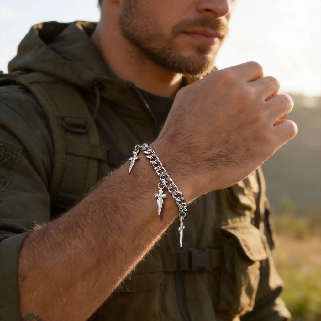 Cuban Link Bracelet with Cross Pendant