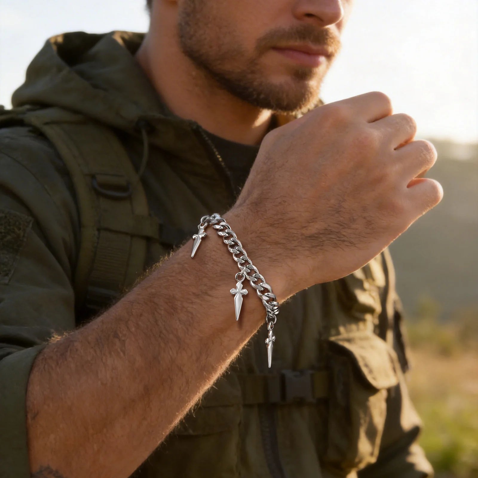 Cuban Link Bracelet with Cross Pendant