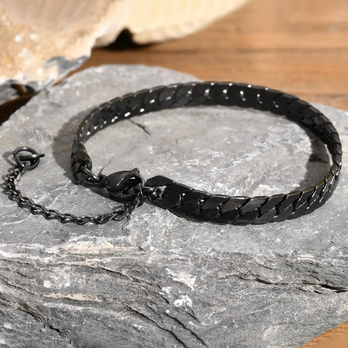 Gothic Black Flat Cuban Link Chain Bracelet