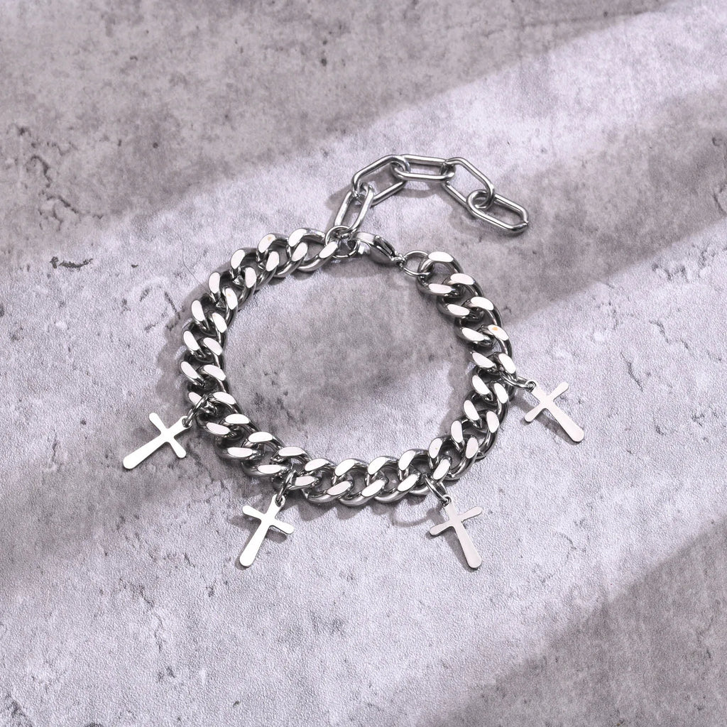 9mm Cuban Chain Bracelet with Cross Charm