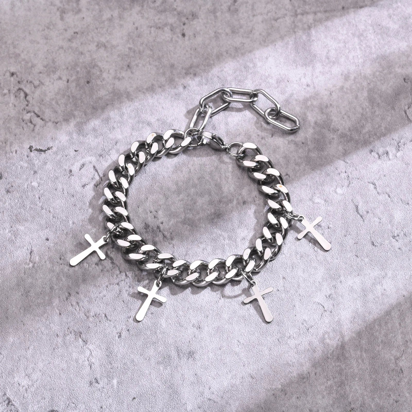 9mm Cuban Chain Bracelet with Cross Charm