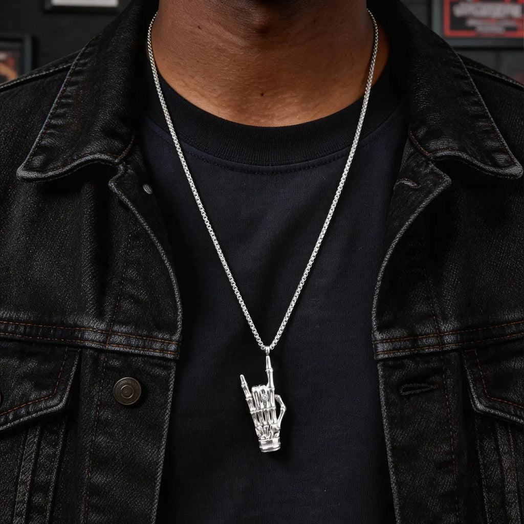 Rock Hand Gesture Pendant Necklace