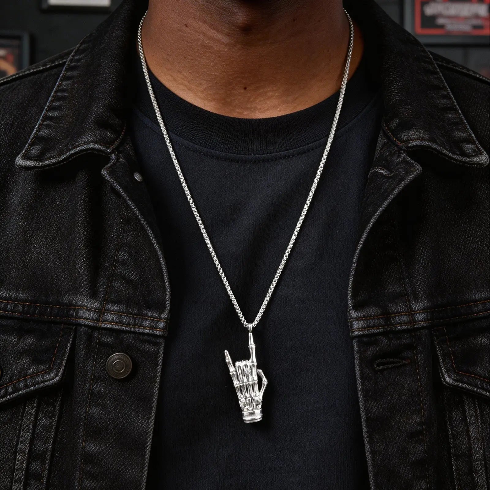Rock Hand Gesture Pendant Necklace