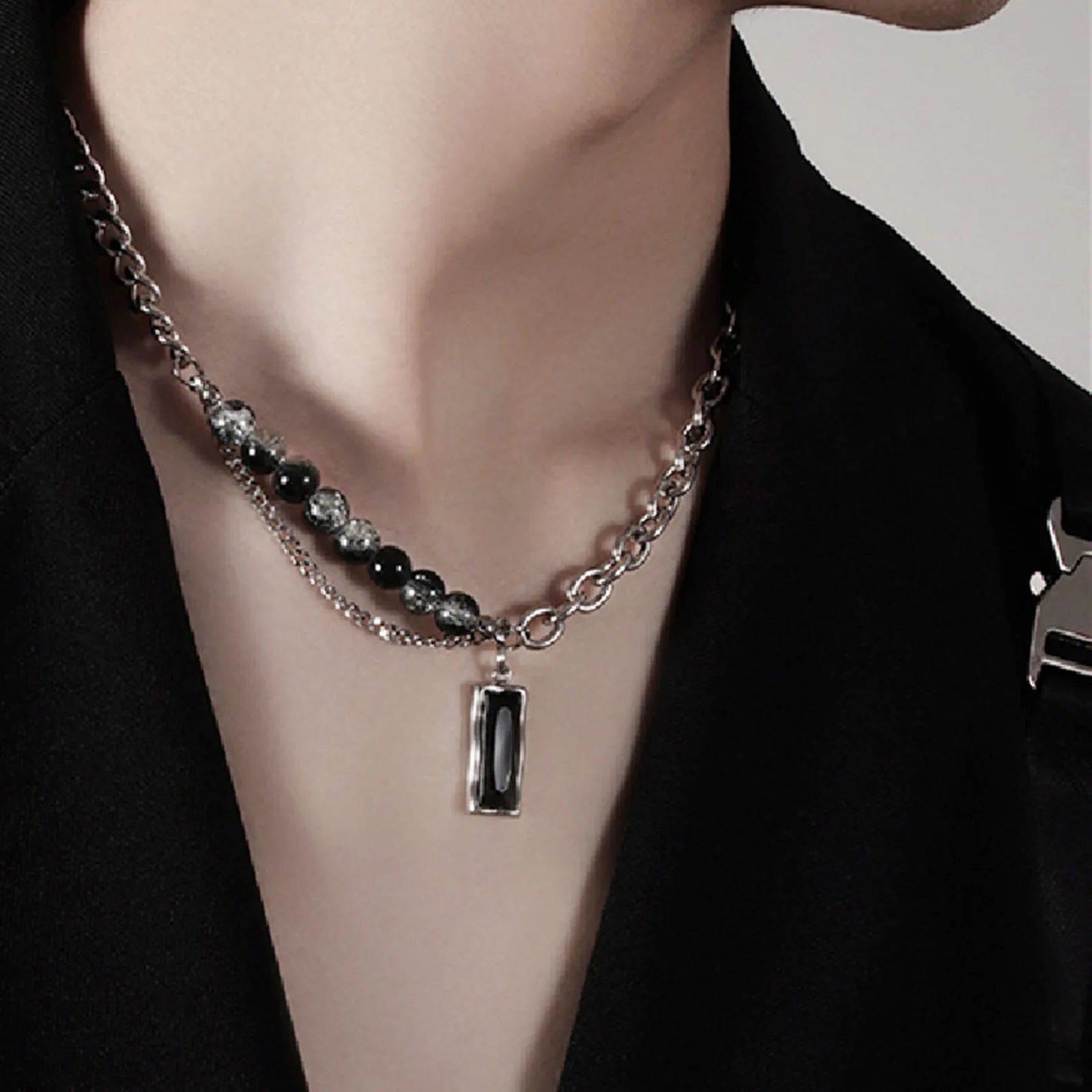 Black Stone Double Layer Choker Necklace