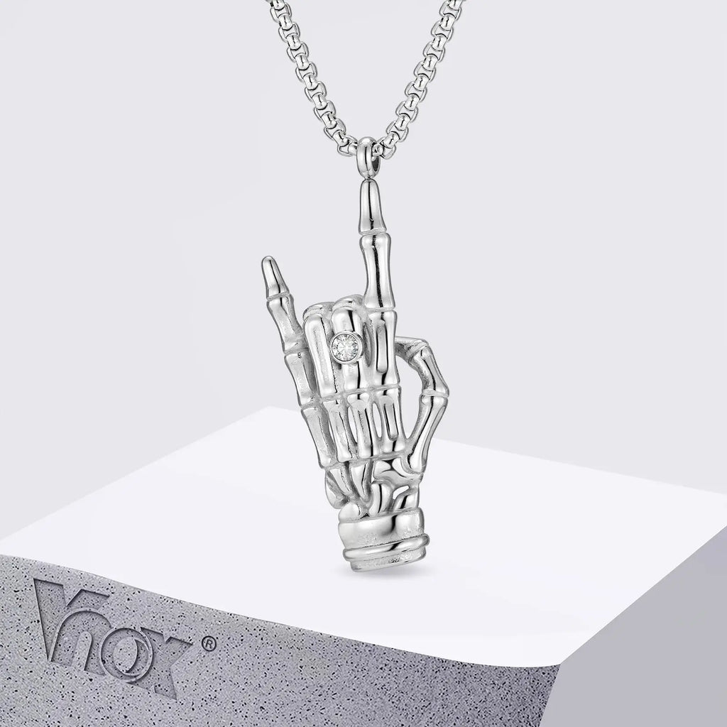 Rock Hand Gesture Pendant Necklace