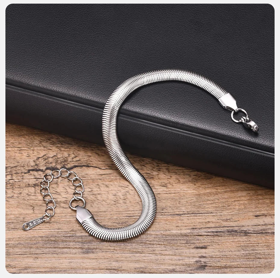 6mm Flat Herringbone Snake Chain Bracelet