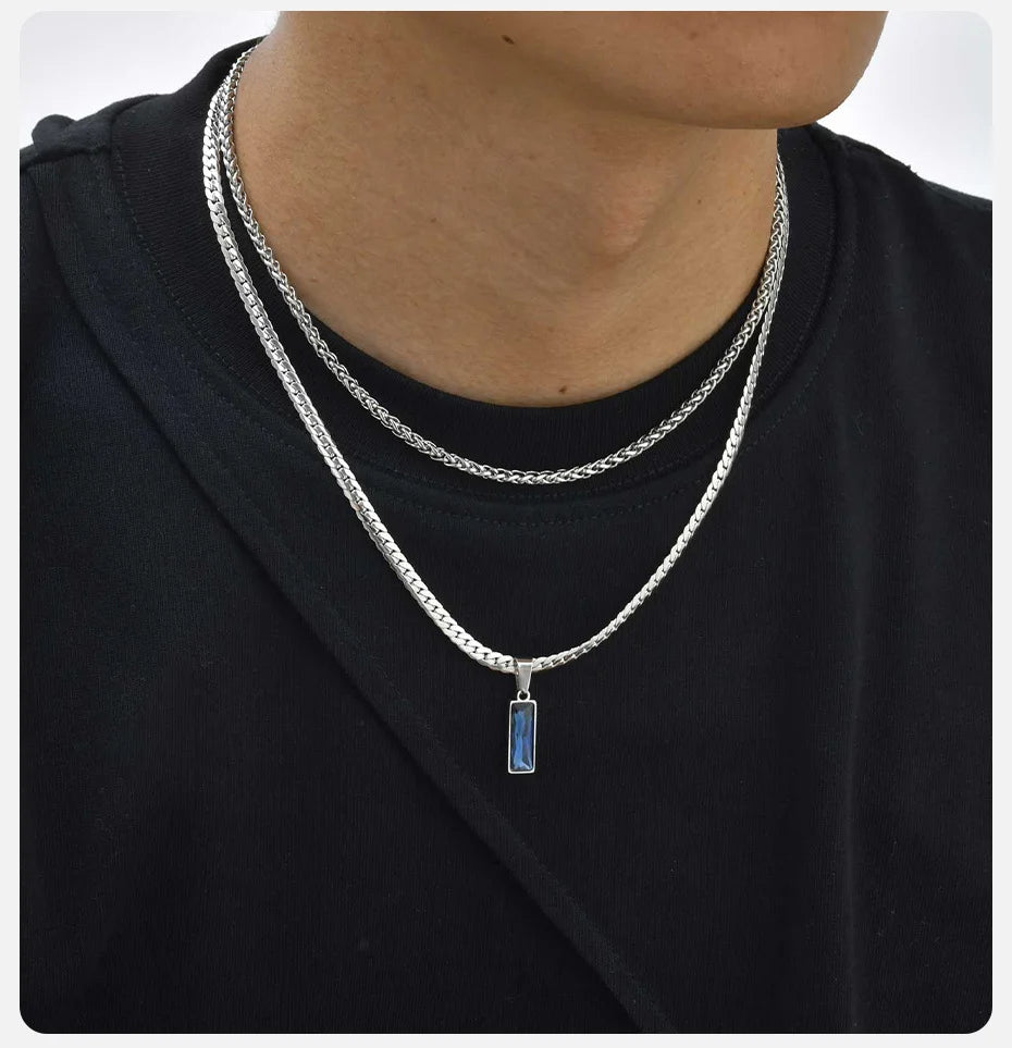 Square Stone Pendant Necklace
