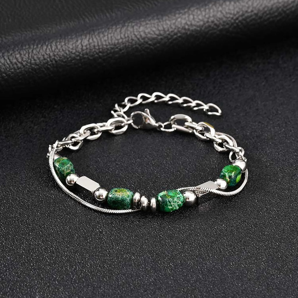 Green Natural Stone Beaded Chain Bracelet