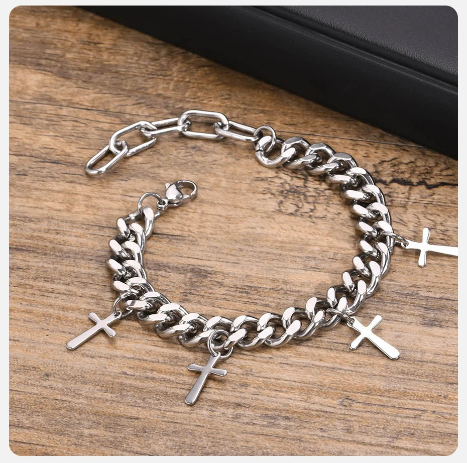 9mm Cuban Chain Bracelet with Cross Charm