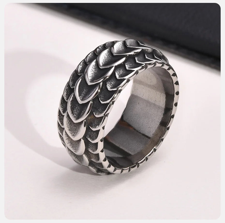 Viking Dragon Carved Band Ring