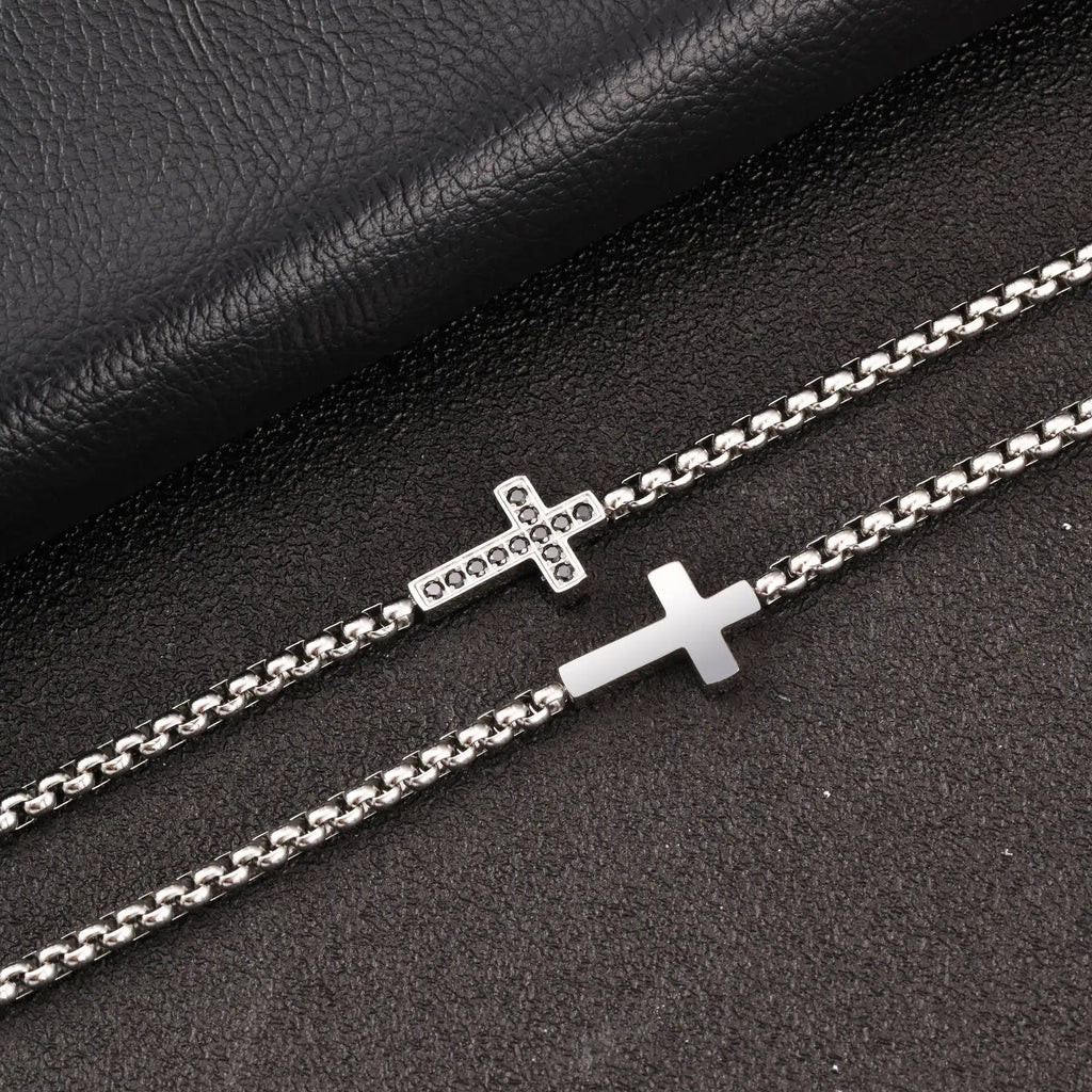 Black CZ Cross Box Chain Bracelet