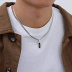 Black Zircon Square Pendant Cuban Chain Necklace