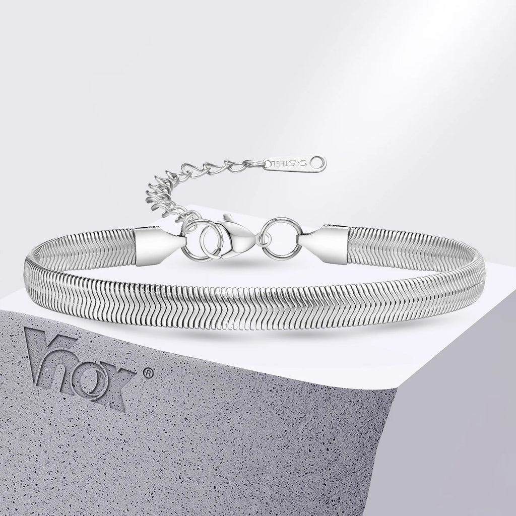 6mm Flat Herringbone Snake Chain Bracelet