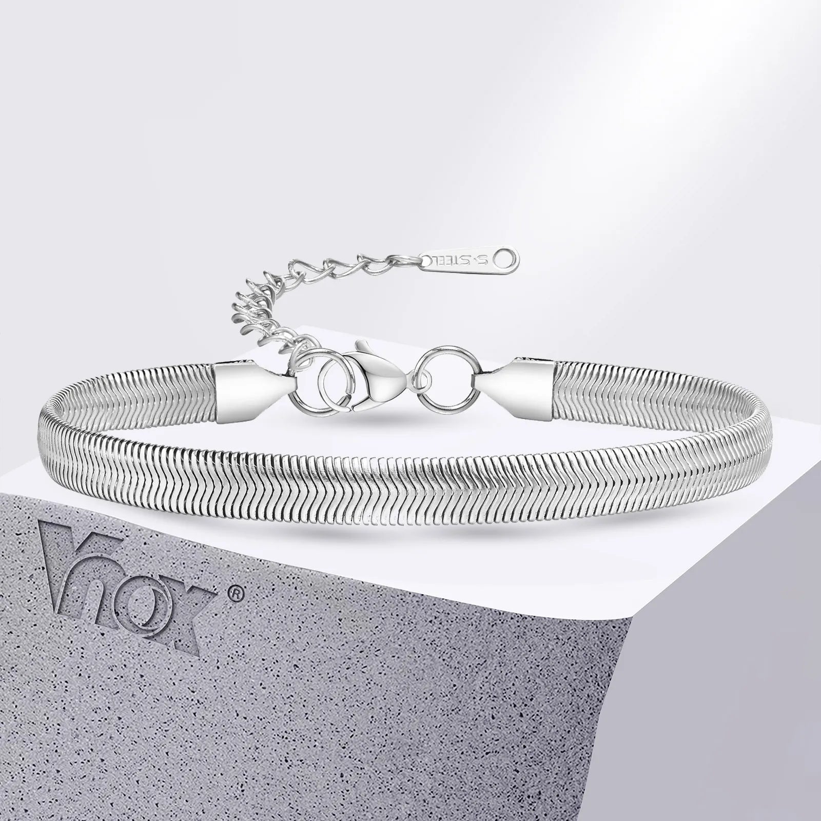 6mm Flat Herringbone Snake Chain Bracelet