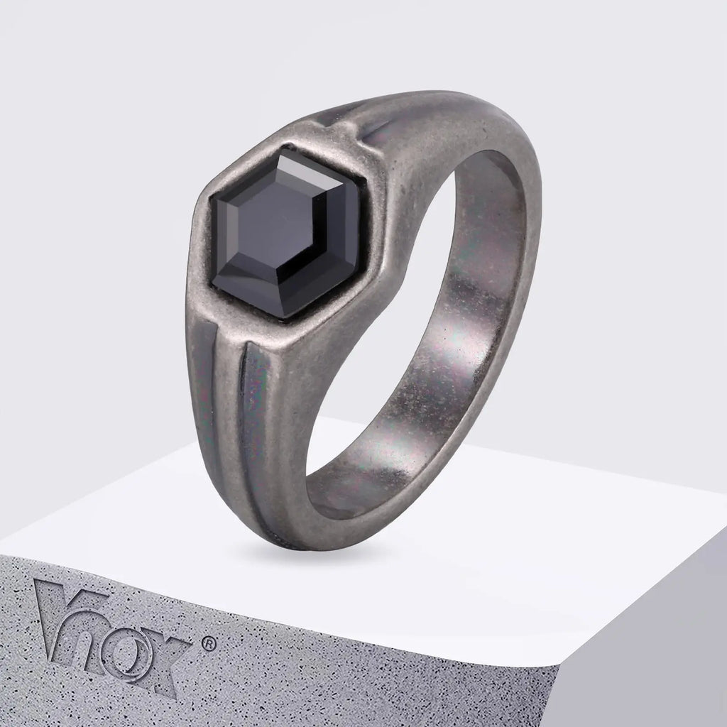 Hexagon Black Zircon Statement Ring