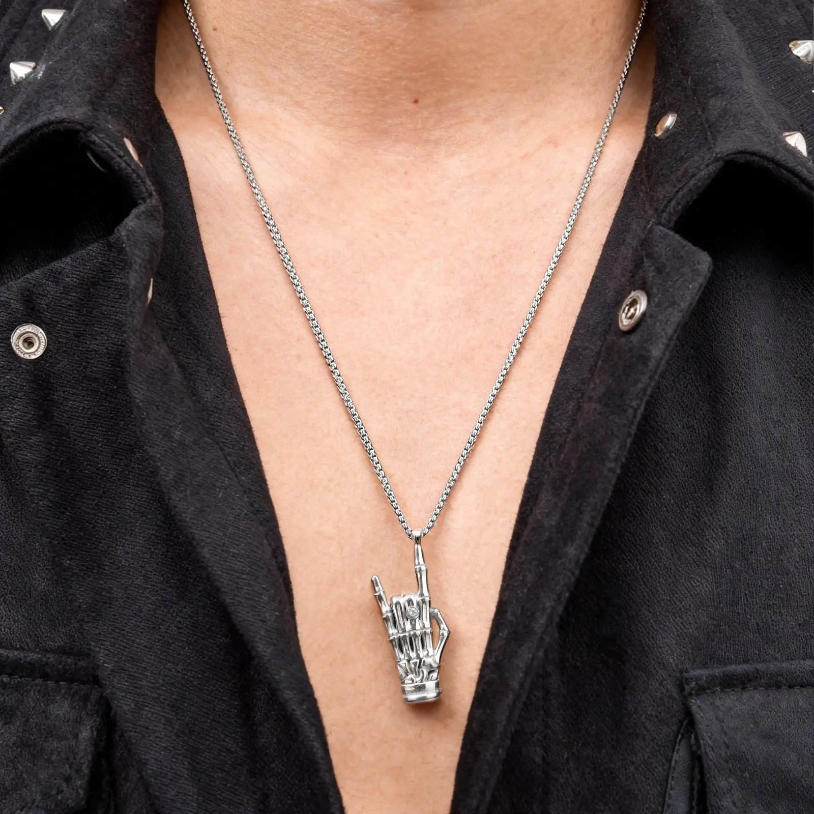 Rock Hand Gesture Pendant Necklace