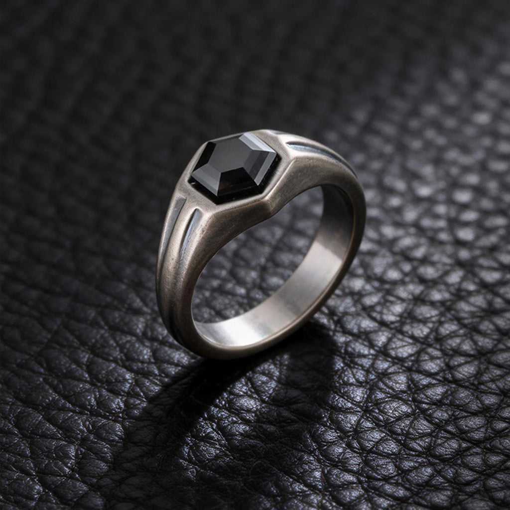 Hexagon Black Zircon Statement Ring