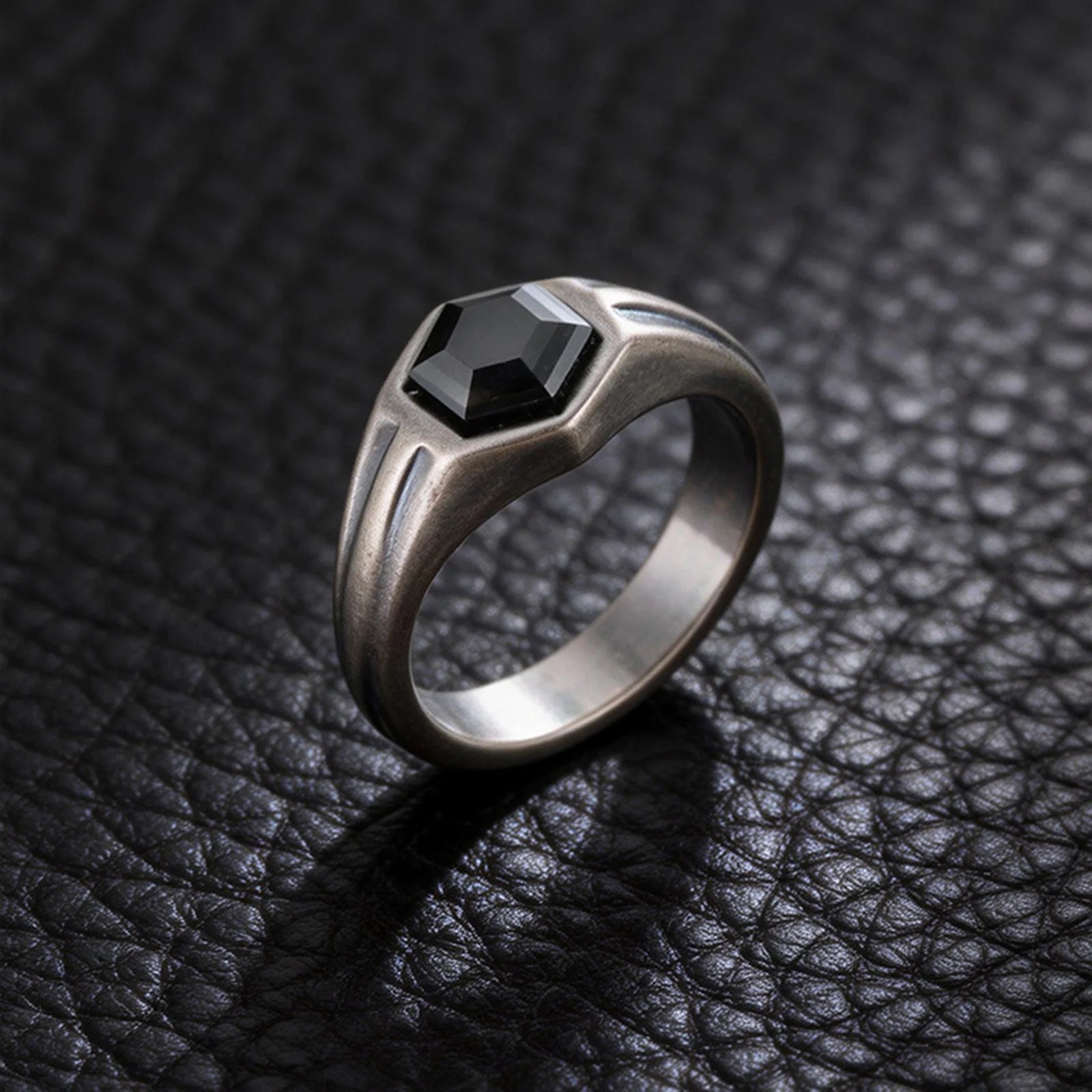 Hexagon Black Zircon Statement Ring