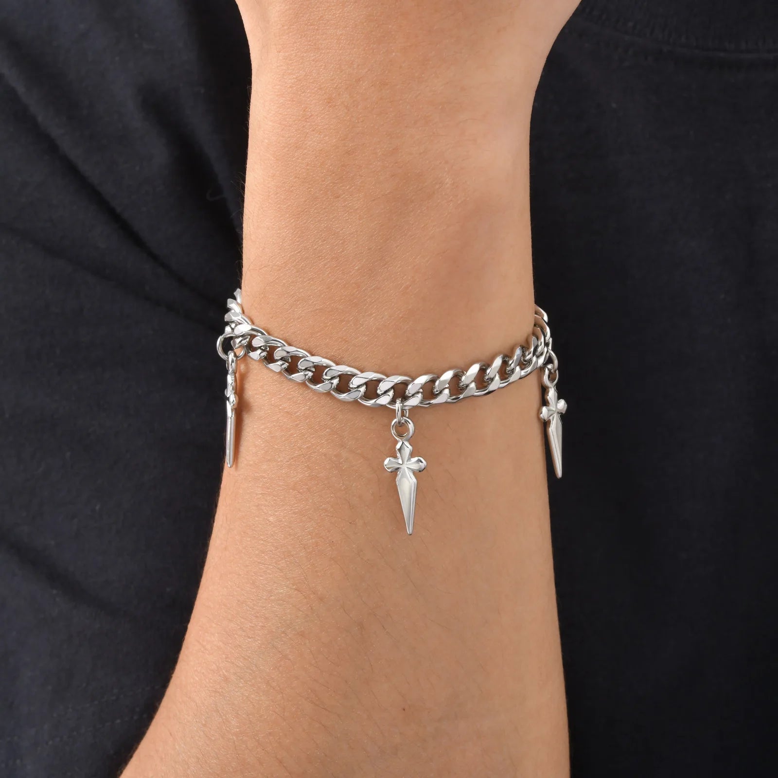 Cuban Link Bracelet with Cross Pendant