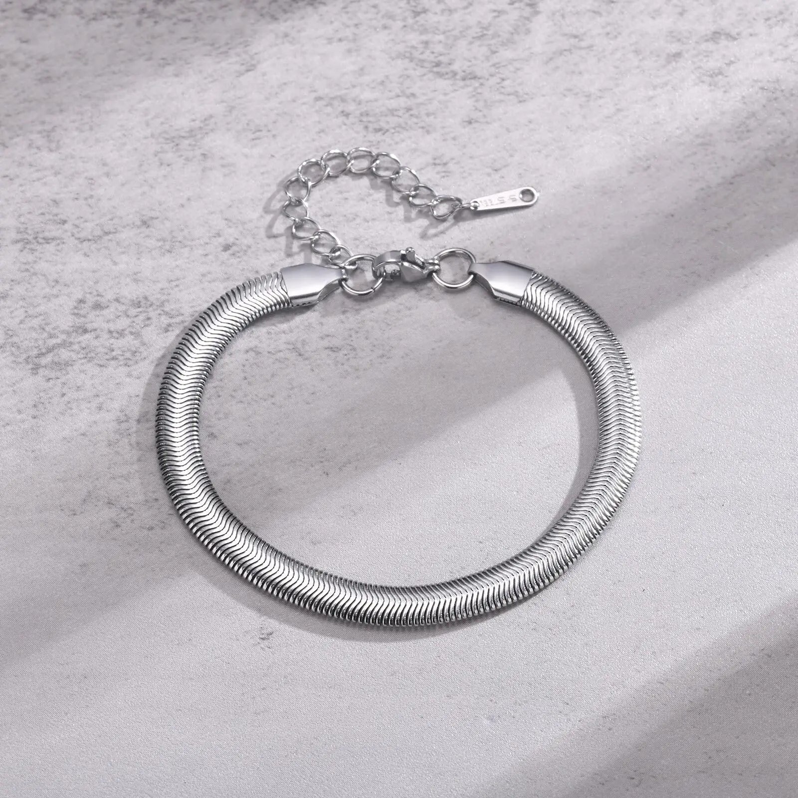 6mm Flat Herringbone Snake Chain Bracelet