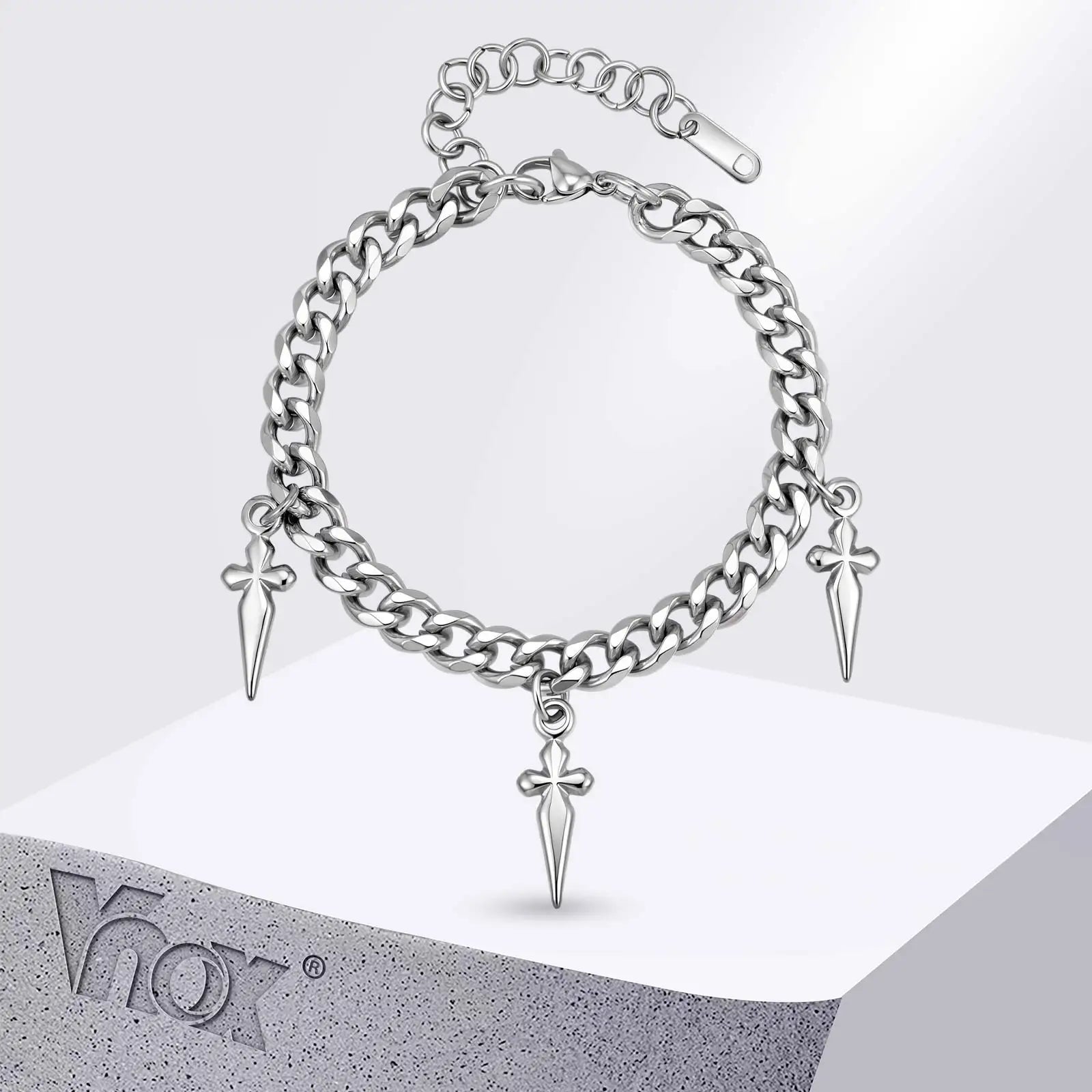 Cuban Link Bracelet with Cross Pendant