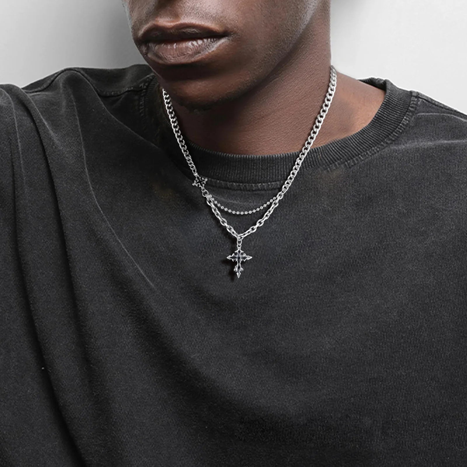 Lava Cross Pendant Cuban Chain Necklace