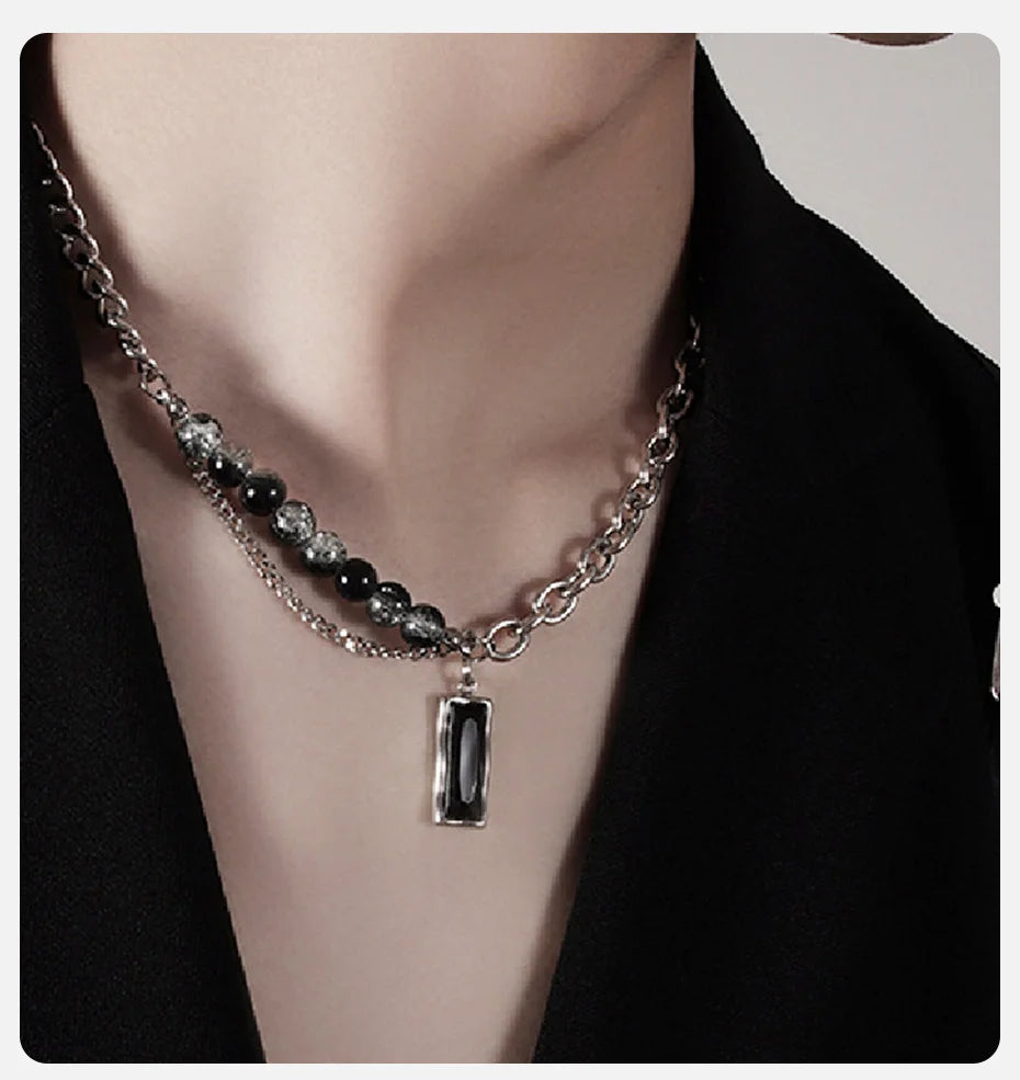 Black Stone Double Layer Choker Necklace