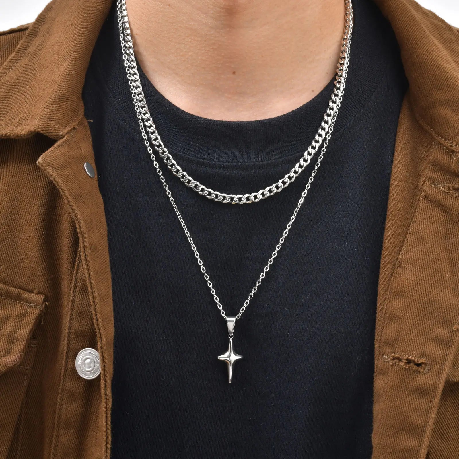 Hollow Four Point Star Pendant Necklace